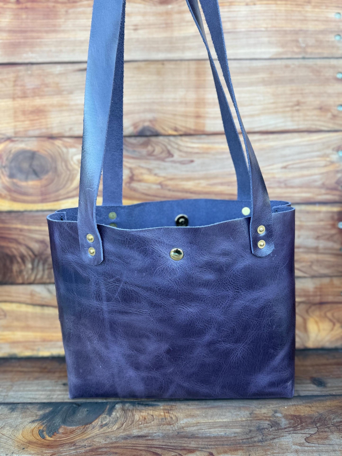 Purple with Purple Crocodile-Print Premium Leather Medium Sized Tote with Pocket & Keychain Holder