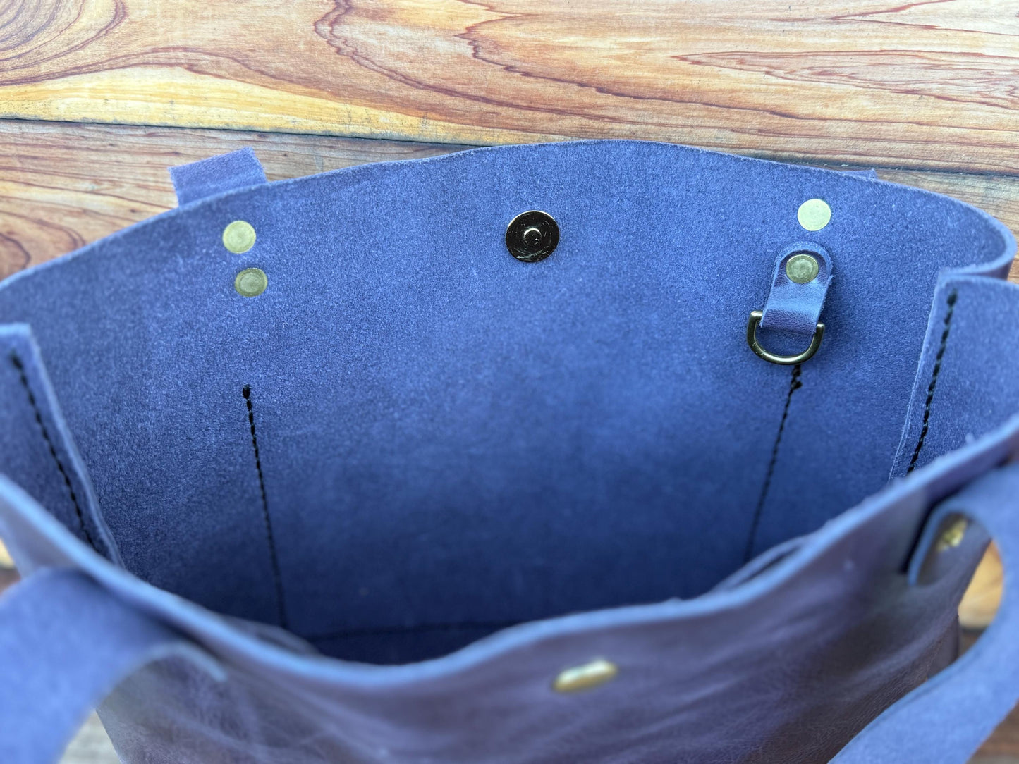 Purple with Purple Crocodile-Print Premium Leather Medium Sized Tote with Pocket & Keychain Holder